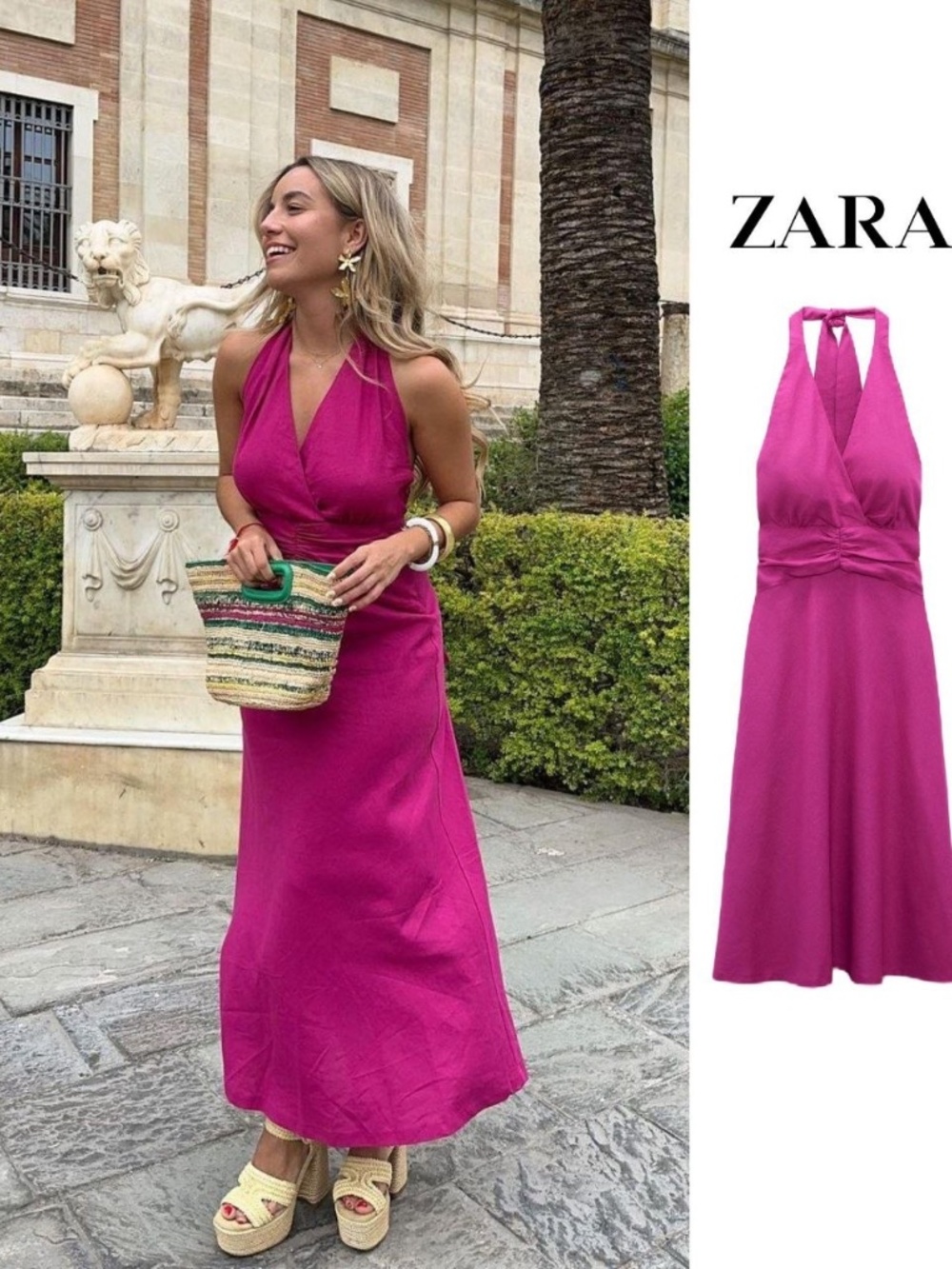 Stunning Zara midi dress in a vibrant magenta/fuchsia pink shade
